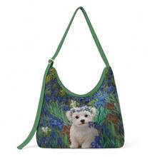 1Pc Custom Pet Dog Photo Print Cow Pattern Canvas Large Capacity Zipper Hobo Shoulder Bag For Daily Commute Shopping Party Or Gift - Multicolor - View 15