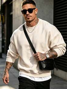 Men's Sports Crew Neck Sweatshirt, Fashionable Sports Top, Suitable For Daily Wear, Exercise And Vacation, Perfect Gift For Husband - Apricot - View 2