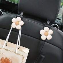 2pcs Car Headrest Hooks, Cute Flower Shaped Car Seat Storage Hooks, Can Hang Wallet And Handbag, Portable Car Wallet Hook Rack Decoration, Universal Fit, Suitable For SUV, Sedan, Truck - A - View 5