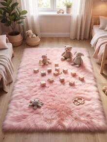 1pc Washable Non-Slip Pink Square Faux Long Pile Decorative Rug, Thickened Long Pile Suede Plush Anti-Slip Bottom, Bedroom Bedside Carpet, Princess Style Decor Item, Suitable For Living Room, Bedroom, Bedside, Vanity, Children's Room And Other Home Scenes, Gentle And Sweet, Enhancing Home Happiness, All Season Daily Use, Carpet, Rug, Carpet Living Room, Kitchen Mat, Carpet For Bedroom, Bathroom Mat, Rug Bedroom, Room Decor, Rugs For Living Room, Kitchen Rug, Washable Rug, - Pure Pink - View 1
