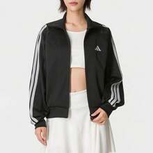 Adidas Women's Stand Collar Zip-Up Striped Outdoor Fashion Casual Comfortable Training Long Sleeve Jacket - Black - View 3