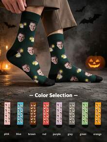 1 Pair Customized Men's Long Socks With Face Photo, Birthday, Valentine's Day Gift, Halloween Prank Gadget, Colorful Cartoon Print, Combines Personality And Fun, Suitable For Daily Wear, Home, Commute - Multicolor - View 6