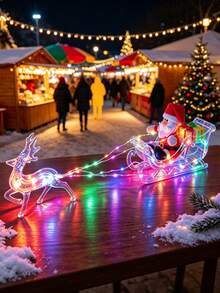 1pc Glowing Santa Claus Reindeer Sleigh Decoration, Christmas LED Table Lamp, 8 Modes Remote Control, Christmas Holiday Home Decor, Festival Window Sill Fireplace Desktop Ornament, Creative Christmas Gift - USB Christmas Reindeer Pull Cart Light - View 7