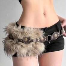 Autumn And Winter Bohemian Faux Fur Solid Color Belt, Y2K Retro Multi-Functional Rabbit Fur Waist Cincher Sexy Accessory, Matches Coats, Jeans, Dresses, Suitable For Daily Outings, Parties, Costume Parties, Great Gift For Friends, Perfect For Halloween - Boho Buckle Fur Belt - View 5