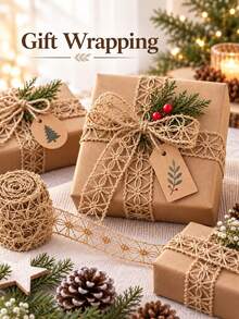 1roll Jute Lace Ribbon, 4cm Wide Hollow Woven Burlap Trim, Rustic Hemp Fabric Tape For DIY Crafts, Wedding Party Gift Wrapping, Home Christmas Decorations - Linen - View 2