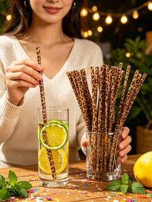 10/20pcs Leopard Straws Reusable Plastic Cheetah Animal Straws And For Women Tumblers Drinking Wild Birthday Party Favors - Multicolor - View 2