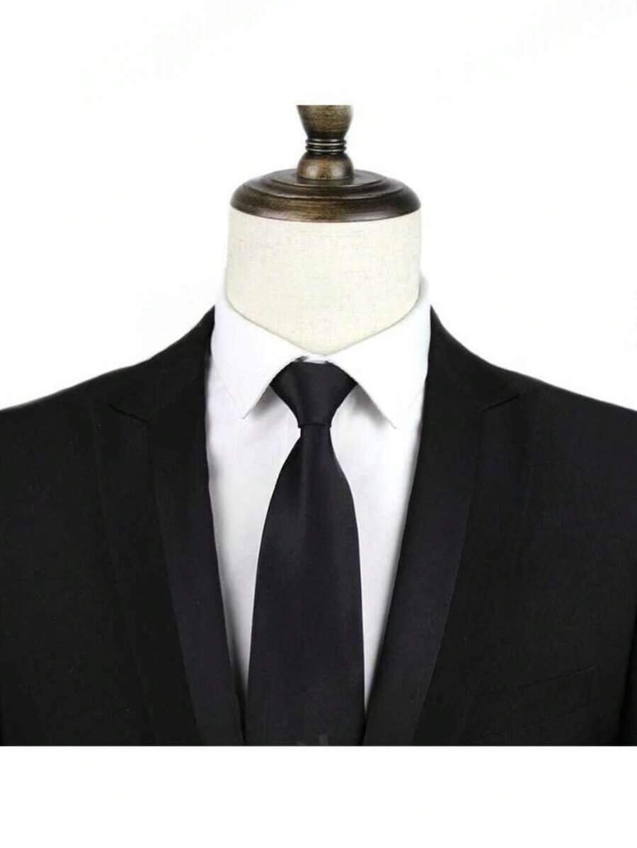 1pc Solid Color Men's Tie 8cm Suitable For Holiday, Wedding, Work - Black - View 1