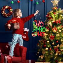 2D Flat 1pc Christmas Decoration HOHOHO Hanging Sign, Merry Christmas Wooden Door Sign, Christmas Tree & Gift Pattern Decor, Indoor/Outdoor/Wall/Tree Decoration - A - View 5