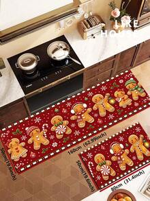 1/2pcs Christmas Kitchen Decor Rugs, Merry Christmas Gingerbread Man Design, Winter Kitchen Carpets And Mats, Non-Slip Washable Absorbent Kitchen Accessories Decorative Floor Mat, Christmas Holiday Gift! - Multicolor - View 15