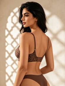 Temptuelle 1pc Women Leopard Print Seamless Comfortable Leisure Camisole Bra - Brown - View 2