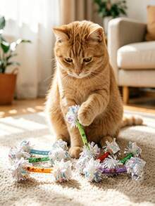 Interactive Cat Toy With Dual Rattle Balls, Lightweight Colorful Teaser Toy For Indoor Cats (Random Color) - Multicolor - View 1