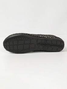 Black Woven Loafer Flats, Raffia Woven Hollow‑Out Upper, Round‑Toe Slip‑On Women Shoes, Breathable Soft‑Sole Lazy Shoes For Summer Commuting - Black - View 9