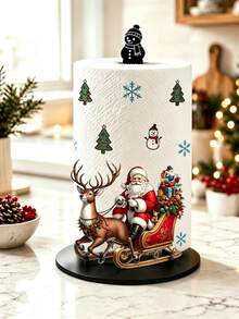 Acrylic Tabletop Vertical Paper Towel Holder With Reindeer Sleigh And Santa Claus Pattern (2D Flat), 2D Printed Design, Kitchen Paper Towel Rack, Home Party Decor And Storage, Lightweight And Affordable, Paper Towels Not Included, Suitable For Kitchen, Bathroom, Restroom, Dining Room, Living Room, Bedroom, Christmas Holiday Kitchen Desktop Paper Towel Storage Stand, Creative Holiday Home Decor Ornament - Multicolor - View 5
