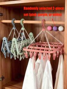 32 Clips Clothes Hanger Sock Clip Drying Rack Underwear Panties Drying Rack Multi-Clip Home Balcony Foldable Clothes Hanger - Multicolor - View 12