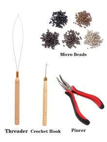 nunify Hair Extention Tool Kits,100Pcs Silicone Lined Micro Links Beads 1pc Remove Pliers 1pc Crochet Needle 1pc Loop Needle Threader Pulling Hook Micro Silicone Rings Bead Device Hair Extension Tools Accessory - 1 Set - View 4