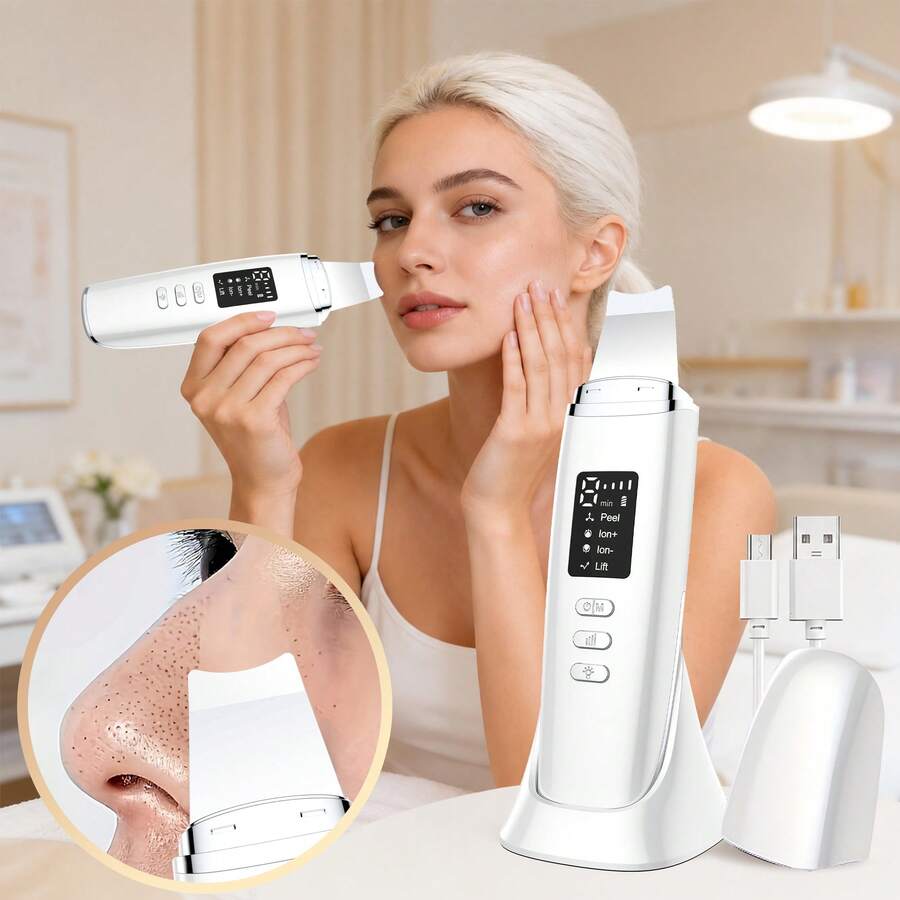 4-In-1 Facial Skin Scrubber, Home Use Pore & Surface Oil Cleanser, Multi-Mode Skincare Auxiliary Tool, USB Rechargeable Portable Beauty Care Device