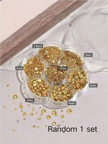 1 Set Fall Autumn Metallic Gold/Silver Half Round Beads Nail Art Accessories, Assorted Sizes, Plum Blossom Compartment Storage Box, DIY Fingernail Decoration, Exquisite Versatile Nail Art Jewelry - Multicolor - View 5