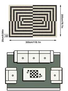1pc Black And White Geometric Striped Modern Minimalist Style Area Rug, Made Of Faux Cashmere Material, Rectangular Shape, High-Definition Digitally Printed Concentric Rectangle Pattern, Machine Washable, Suitable For Living Room And Bedroom, Everyday Home Decor, And Aesthetic Home Decor. - Multicolor - View 13