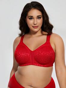 Deyllo Comfortable Wireless & Unpadded Plus Size Minimizer Bra For Women - Red - View 1