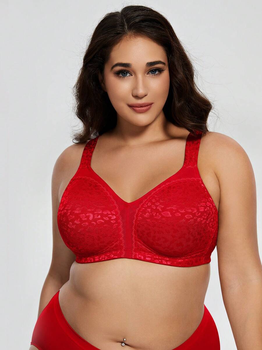 Deyllo Comfortable Wireless & Unpadded Plus Size Minimizer Bra For Women - Red - View 1