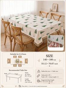 1pc Christmas Winter Minimalist Christmas Tree & Snowflake Pattern Polyester Cotton Lace Tablecloth, Stain-Resistant With Tassel Fringe, Suitable For Square/Round Tables, Kitchen, Dining Table, Coffee Table, TV Cabinet, Entryway, Party Holiday Decoration, Home Decor, Christmas Gathering - Multicolor - View 14