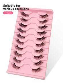 Asiteo 10 Pairs Cat Eye Natural Half Lash Extensions, Suitable For Daily And Date Makeup, Long Transparent Stem False Eyelashes - Black - View 5
