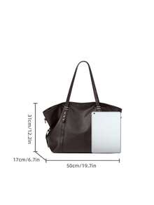 Women Black Crinkled Tote Shoulder Bag, Star Rivet Decor Adjustable Strap Large Capacity Casual Daily Handbag - Multi-color - View 6