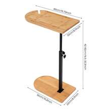 Side End Table, Makeup Organizer,mobil, Höhenverstellbar 42–82cm, Bambus & Metall, C-Form, Stabil, 360° Drehbar, Für Wohnzimmer, Bücher, Gläser, Tablet, Langlebig, Platzsparend - Holzfarbe, Schwarz - Übersicht 2