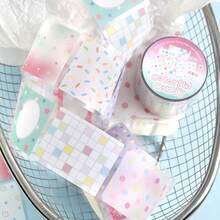One Roll Of Die-Cut Tracing Paper Tape, Featuring A Refreshing Polka Dot Series In Pastel Colors. Available In Polka Dot, Checkered, Striped, And Various Other Patterns. Suitable For Decorating Notebooks, Scrapbooks, Photo Albums, And Diaries; Gift Wrapping Tape; Card And Photo Frame Decoration; Envelope Sealing; Diary Border Decoration; And A Must-Have For Back-To-School Student Supplies. - 1roll - View 10