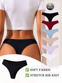 6件組 羅紋舒適 G-String T-Back 無縫丁字褲，性感舒適三角內褲，日常穿著 - 彩色 - 查看 3
