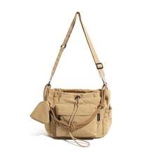 Black Drawstring Crossbody Bag, Multi-Pocket Nylon Shoulder Bag With , Adjustable Strap Casual Slouchy Sling Bag For Daily Commute Outdoor - Multicolor - View 14