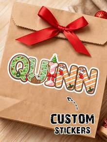 1-100Pcs Personalized Custom Christmas Stickers, Custom Name Letter Decals, Holiday Alphabet Labels, DIY Gift Wrapping Decor, Scrapbook Embellishments, Party Decoration Supplies, Present Packaging Labels, Holiday Craft Accessories - Multicolor - View 2