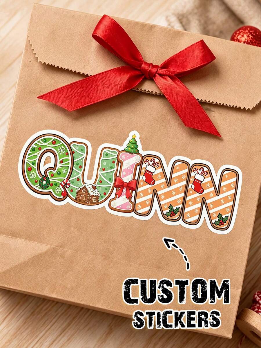 1-100Pcs Personalized Custom Christmas Stickers, Custom Name Letter Decals, Holiday Alphabet Labels, DIY Gift Wrapping Decor, Scrapbook Embellishments, Party Decoration Supplies, Present Packaging Labels, Holiday Craft Accessories - Multicolor - View 1