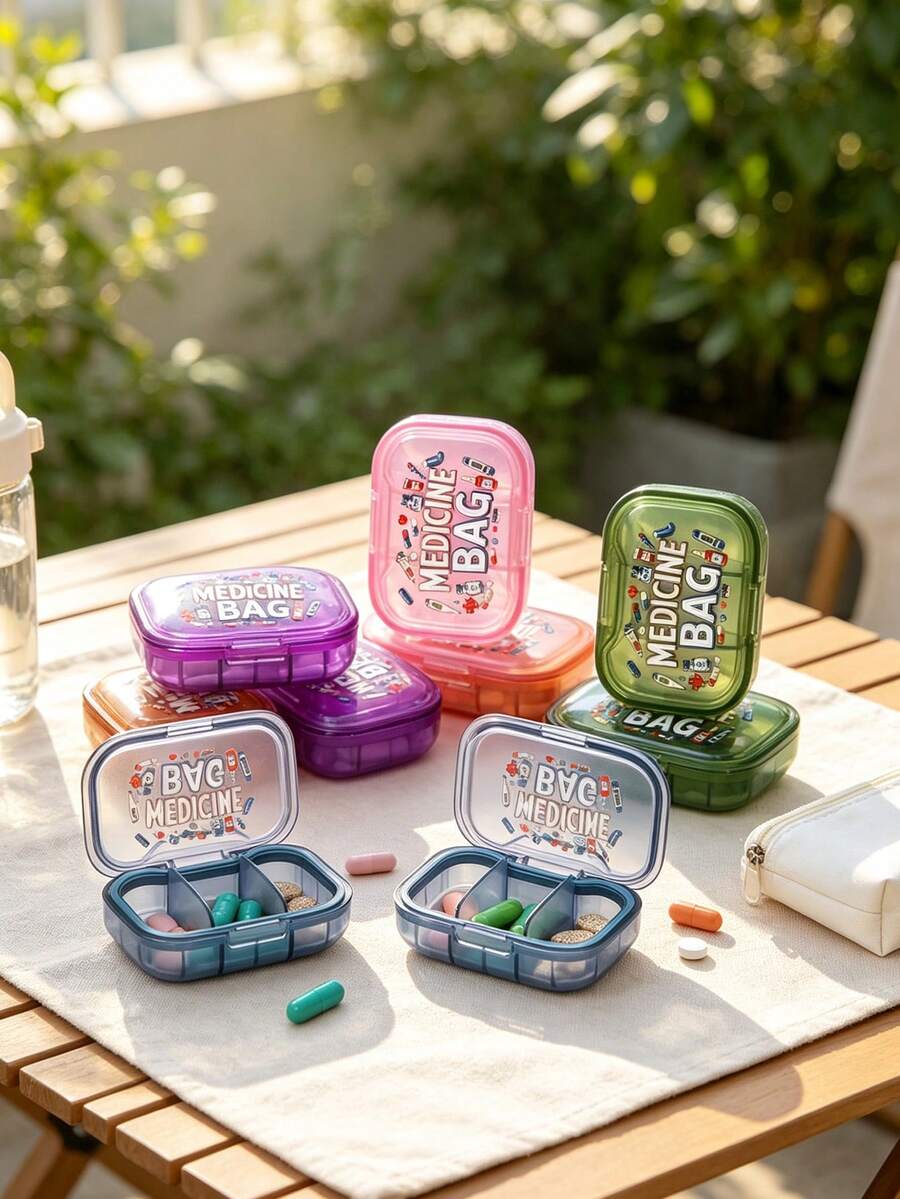 Portable Mini Transparent Pill Box With Medicine Package Pattern, Leak-Proof Multi-Compartment Pill Storage Box, Outdoor Travel Pill Box, 3-Compartment Daily Medication Organizer, Compact Pocket Pill Storage Box, Suitable For Storing Vitamins, Daily Medications, Capsules, Tablets And Small Supplements, Practical Travel Essential For Outdoor Camping, Vacation And Business Trips, Gift For Students, Doctors, Family And Friends, Waterproof And Moisture-Proof Pill Box, Easy To Put In Handbag, Backpack And Pocket, Emergency Rescue Pill Box, Back To School, Teacher's Day, Christmas Gift - Multicolor - View 1