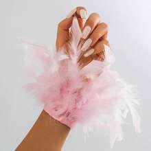 1pc Women Snap Button Feather Bracelet, Natural Fluffy Feather Cuff, Elegant Charming Gift, Daily Decoration, Halloween - Multicolor - View 5