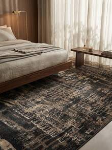 1PC Dark Brown Black Abstract Geometric Vintage Distressed Area Rug, Faux Cashmere Material Rectangular Mottled Line Distressed Pattern, Machine Washable Suitable For Living Room Bedroom Daily Home Decor, Aesthetic Home Decoration - Multicolor - View 7