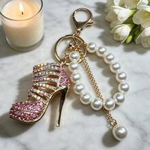 1pc Metal High Heel Shoe Keychain - Car Key Hanger, Women's Bag Accessory, Holiday Gift - Old Gold - View 12
