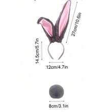 3pcs Rabbit Ear Headband Set, Includes Rabbit Ear Headband + Tail + Tie - Official Bunny Girl Cosplay Headband, Plush Rabbit Ear Headband, Suitable For Halloween, Anime Convention And Theme Party - Multicolor - View 4