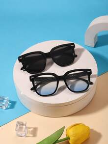 2pcs Kids 3-8Y Solid Square PC Frame Cool Fashion Glasses For Party & Holiday Photoshoot With Glasses Box - Multicolor - View 2