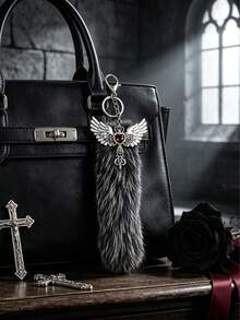 1pc Y2K Style Heart Cross Animal Tail Bag Charm, Suitable For Bag Decoration, Keychain Chain, Clothing Accessory - Multicolor - View 1