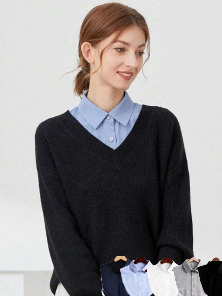 2/1pc Dickey Collar For Women – Detachable Faux Collars,Fake Collar Inserts For Blouses & Sweaters,Women's False Shirt Collars,Comfortable & Stylish - White - View 1