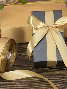 1 Roll Champagne Gold Packaging Ribbon Bow, Colorful Ribbon, Polyester Satin Ribbon, Gift Box Ribbon, Jacquard Woven Ribbon - Champagne - View 7
