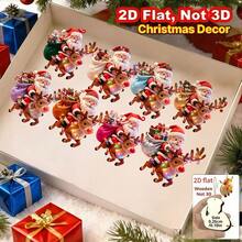 8/16pcs New Wooden Christmas Hanging Ornaments, Santa Riding Reindeer & Eagle Pattern, Flat Wooden Christmas Tree Decorations For Holiday Gift - Multicolor - View 2