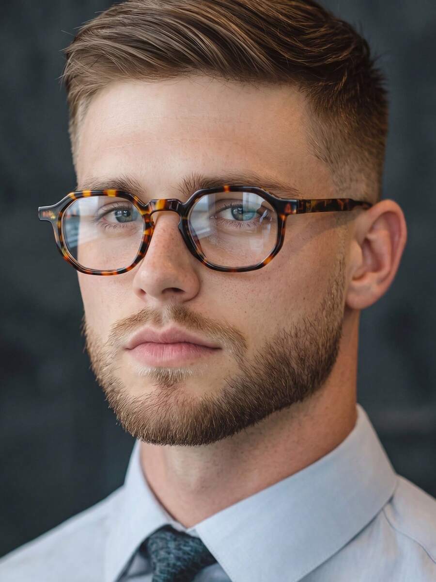 1對男士多邊形框極簡純色復古藝術個性化平光眼鏡 - 包裝花 - 查看 1