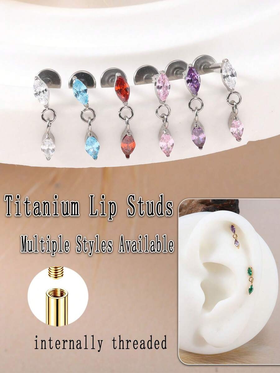 1pc ASTM-F136 Titanium Flat Back Stud Earrings Lip Stud Internally Threaded Clear CZ Labret Monroe Cartilage Rook Conch Tragus Piercing Jewelry - Star - View 1