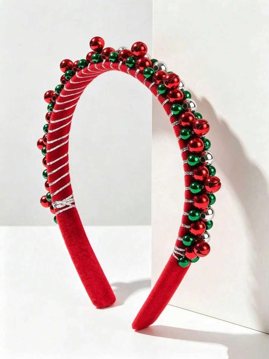 2pcs Women's Colorful Beaded Headband With Contrast Color Bells For National Day Party, Festive Atmosphere - Multicolor - View 1