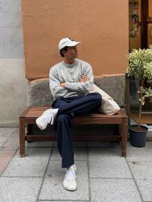 Men's Autumn/Winter Fashion Simple Loose Solid Color Casual Knit Sweater - Grey - View 4
