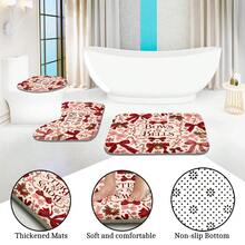 1pc/4pcs Bow & Bell Pattern Multi-Functional Bathroom Decor Shower Curtain Set Free 12 Hooks Premium Festive Atmosphere Bathroom Mat U-Shaped Floor Mat And Round Toilet Lid Cover Suitable For All Scenes Decoration Bathroom Set - Bow Bell - View 6