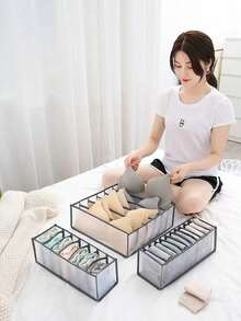 1/3 قطع صندوق تخزين الملابس الداخلية والجوارب للمنزل، منظم أدراج مقسم بشبكة، صندوق تخزين ملابس داخلية متعدد الأقسام بشبكة، تخزين وفرز السراويل الداخلية والحمالات، منظم أدراج الخزانة موفر للمساحة وسهل الوصول - رمادي - مشاهدة 9