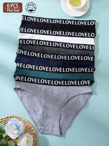 6pcs/Pack Plus Size Women's Letter Waistband Panties - Multicolor - View 4